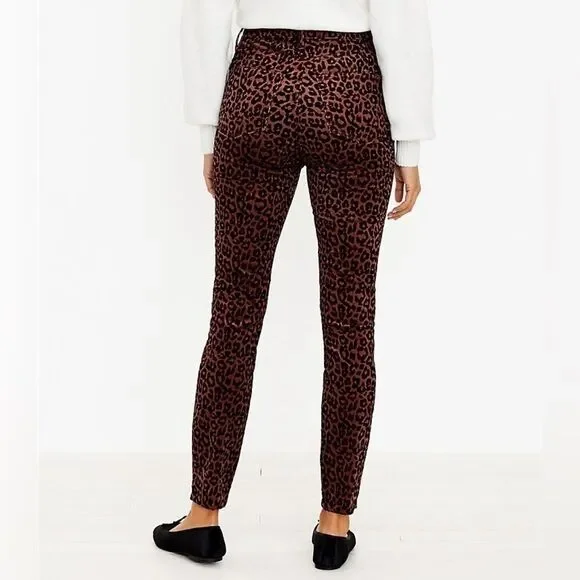 Loft Brown Corduroy Leopard Animal Print High Rise Waist Skinny Jeans Size 2 - Picture 3 of 12